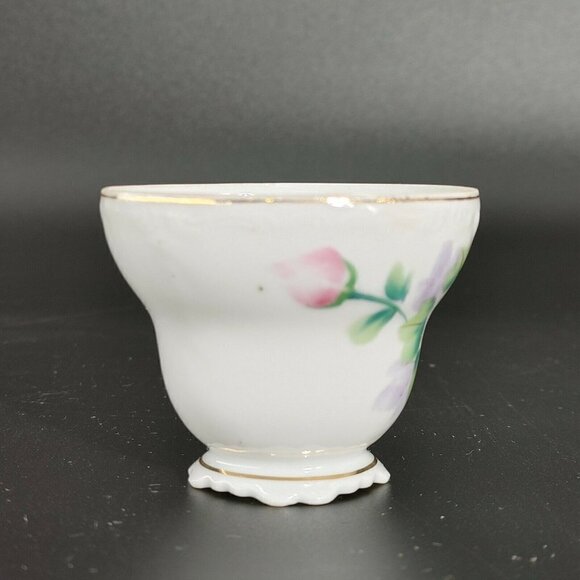 Vintage White Pink Floral Porcelain Golden Rim Footed Tea Cup With Handle - Picture 5 of 10